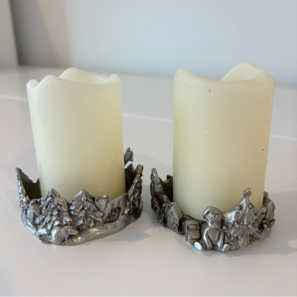 Vintage SEAGULL CANADA pewter holiday themed candle holder SET 1994 Pewter Etoin